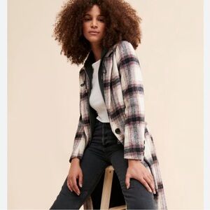Avec Les Filles hooded coat sold at Anthropologie Plaid Longline Coat